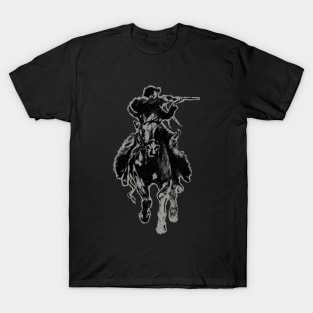 Rustic cowboy with rifle riding horse classic sketch T-Shirt